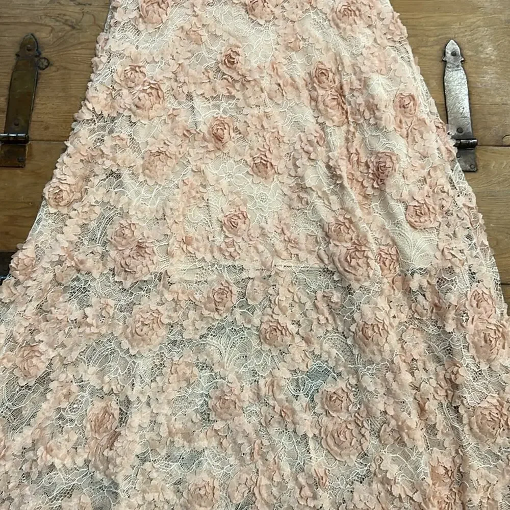 Xscape Lace Maxi peach 3D Floral wedding Guest dress Size 14 - Picture 8 of 8
